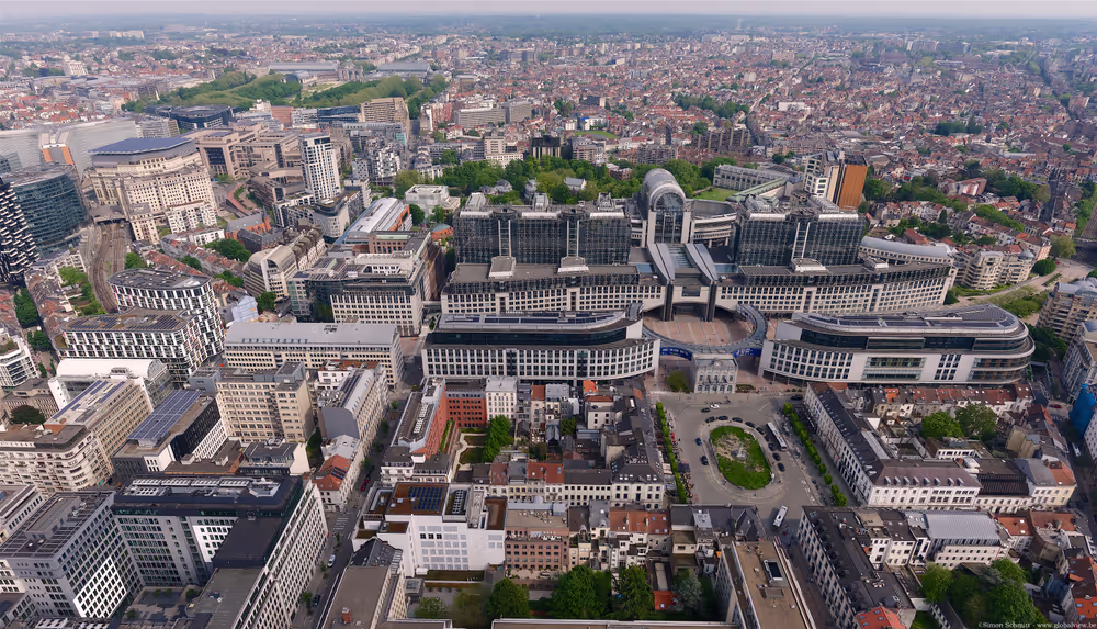 Aerial view of the European Parliament in Brussels