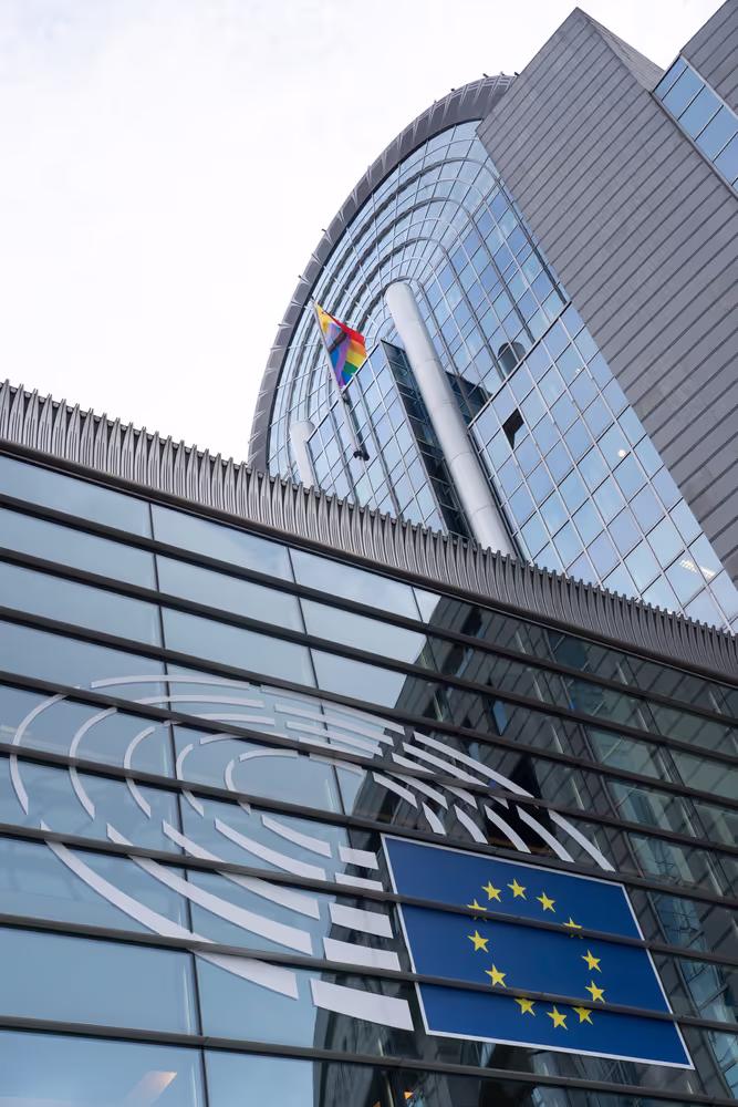 International Day Against Homophobia, Biphobia, Intersexism and Transphobia (IDAHOBIT) - Rainbow flag next to the EP buildings