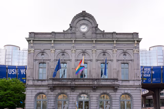 Fotografia 6: International Day Against Homophobia, Biphobia, Intersexism and Transphobia (IDAHOBIT) - Rainbow flag next to the EP buildings