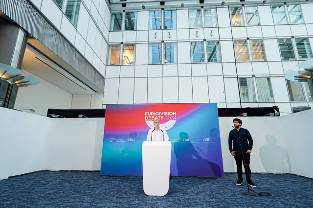 Fotó 1: Eurovision Debate 2024 with Lead Candidates.- Press point