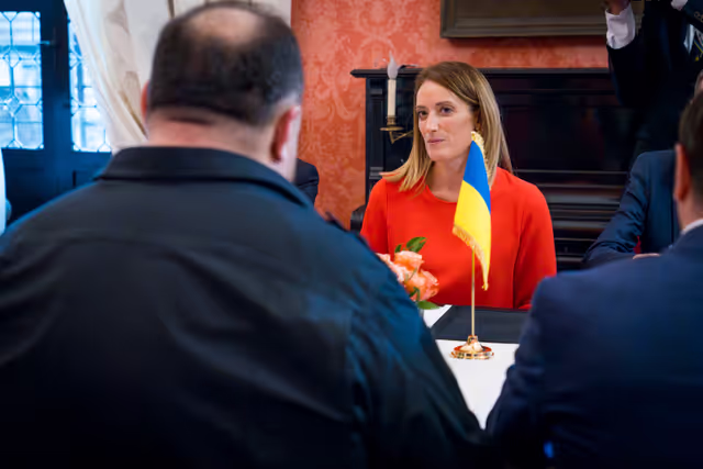 Foto 1: Official visit by Roberta METSOLA, EP President, to Verona (Italy) - G7 Speakers conference - Bilateral Meeting with Ruslan STEFANCHUCK, Speaker of the Verkhovna Rada