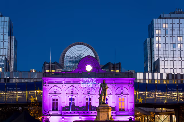 Zdjęcie 3: European Parliament in Brussels lit in pink to mark the Breast Cancer Awareness Month