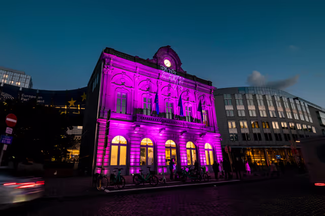 Zdjęcie 14: European Parliament in Brussels lit in pink to mark the Breast Cancer Awareness Month