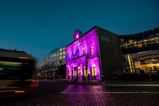 European Parliament in Brussels lit in pink to mark the Breast Cancer Awareness Month