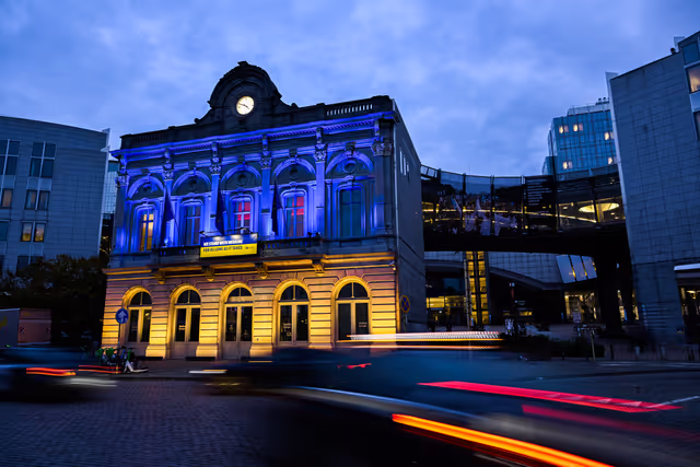 European Parliament buildings lit up in the colors of the Ukrainian flag to mark the 1000 days of Russia's full-scale invasion of Ukraine