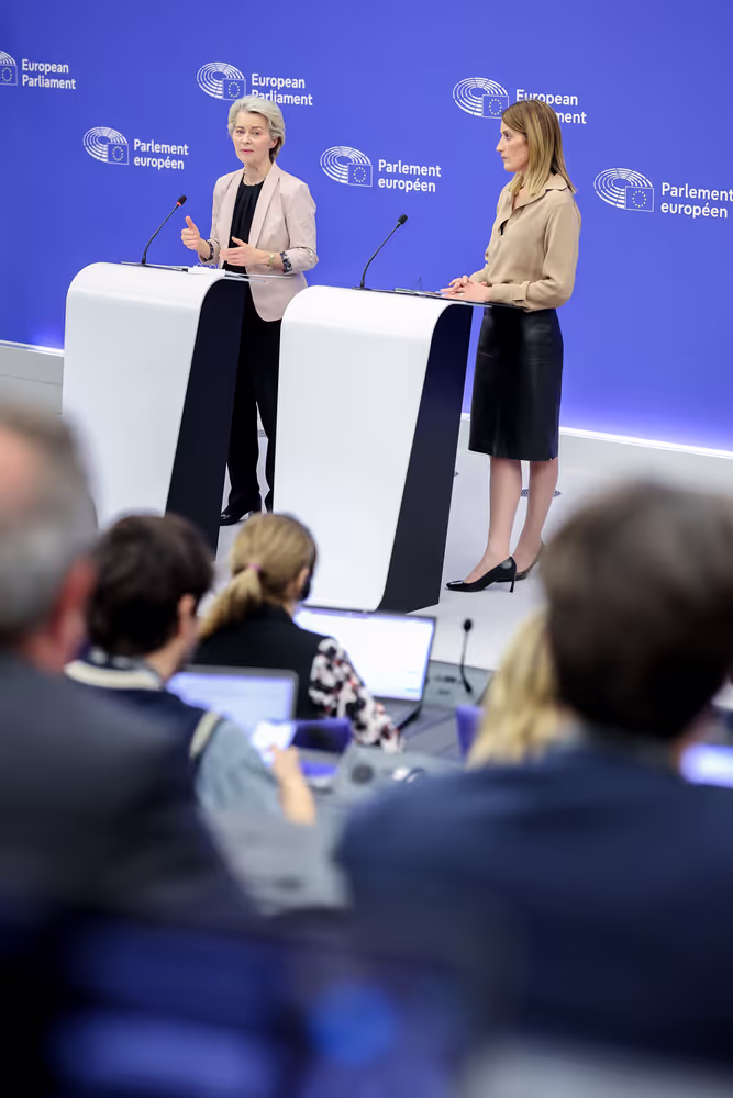 EP and EC joint press conference by Roberta METSOLA, EP President and Ursula von der LEYEN, President of the European Commission following the Parliament’s vote on the College of Commissioners