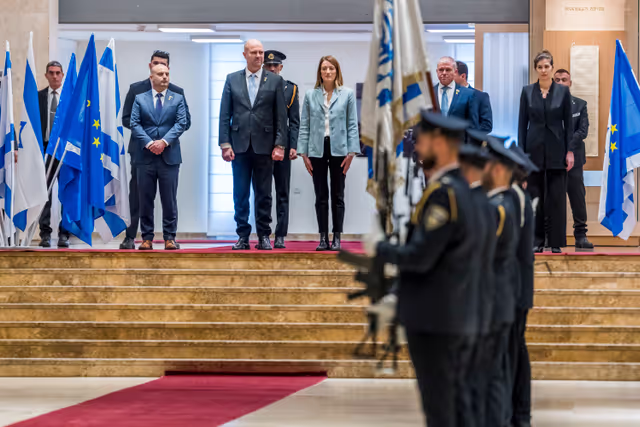 Photo 7: Official visit by Roberta METSOLA, EP President to Israel and occupied Palestinian territories: meeting with Amir OHANA, Speaker of the Israeli Parliament (Knesset) and Gideon SA'AR, Israeli Minister for Foreign Affairs