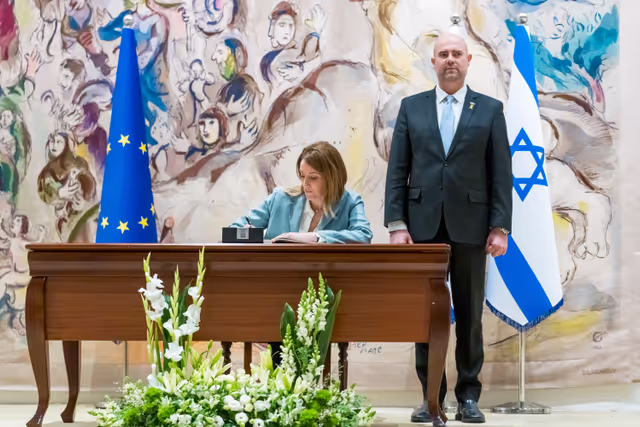 Photo 6: Official visit by Roberta METSOLA, EP President to Israel and occupied Palestinian territories: meeting with Amir OHANA, Speaker of the Israeli Parliament (Knesset) and Gideon SA'AR, Israeli Minister for Foreign Affairs