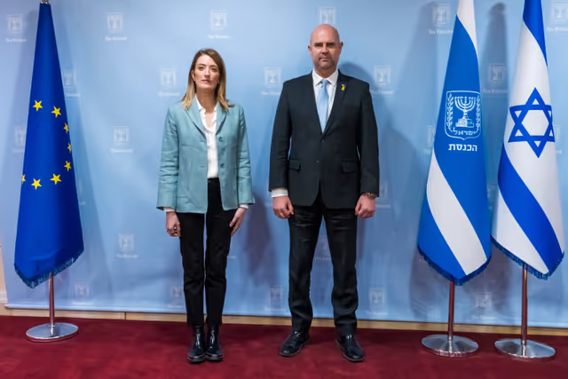 Photo 4: Official visit by Roberta METSOLA, EP President to Israel and occupied Palestinian territories: meeting with Amir OHANA, Speaker of the Israeli Parliament (Knesset) and Gideon SA'AR, Israeli Minister for Foreign Affairs