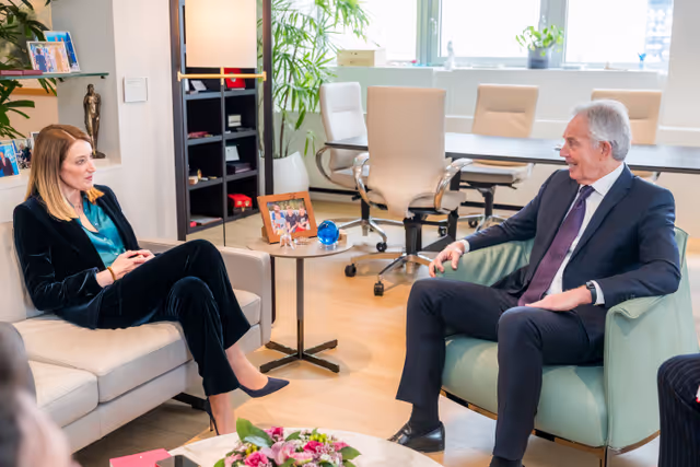 Roberta METSOLA, EP President meets with Tony BLAIR, Executive Chairman of the Tony Blair Institute of Global Change
