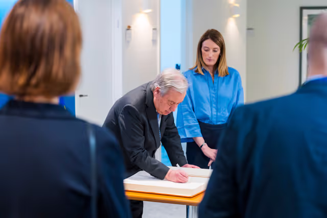 Photo 1 : Roberta METSOLA, EP President meets with Antonio GUTERRES, Secretary-General of the United Nations