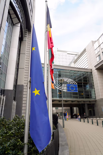 Fotografie 8: EU flag at half mast at the EP buidings in Brussels and Strasbourg for the death of Pope Francis.