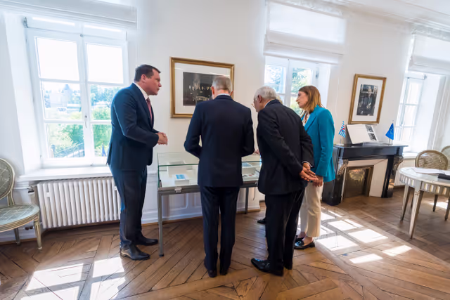 Fotografija 14: Europe day - 75th Anniversary of the Schuman Declaration Luxembourg with Luc FRIEDEN, Luxembourgish Prime Minister, Roberta METSOLA, EP President, António COSTA, President of the European Council and Ursula von der LEYEN, President of the European Commission