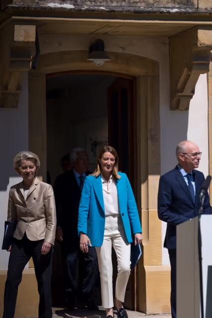Fotografija 11: Europe day - 75th Anniversary of the Schuman Declaration Luxembourg with Luc FRIEDEN, Luxembourgish Prime Minister, Roberta METSOLA, EP President, António COSTA, President of the European Council and Ursula von der LEYEN, President of the European Commission