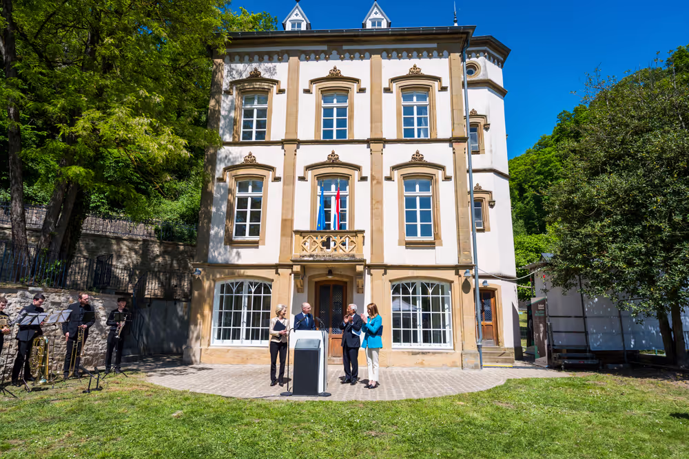 Europe day - 75th Anniversary of the Schuman Declaration Luxembourg with Luc FRIEDEN, Luxembourgish Prime Minister, Roberta METSOLA, EP President, António COSTA, President of the European Council and Ursula von der LEYEN, President of the European Commission