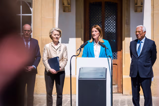 Fotografija 8: Europe day - 75th Anniversary of the Schuman Declaration Luxembourg with Luc FRIEDEN, Luxembourgish Prime Minister, Roberta METSOLA, EP President, António COSTA, President of the European Council and Ursula von der LEYEN, President of the European Commission