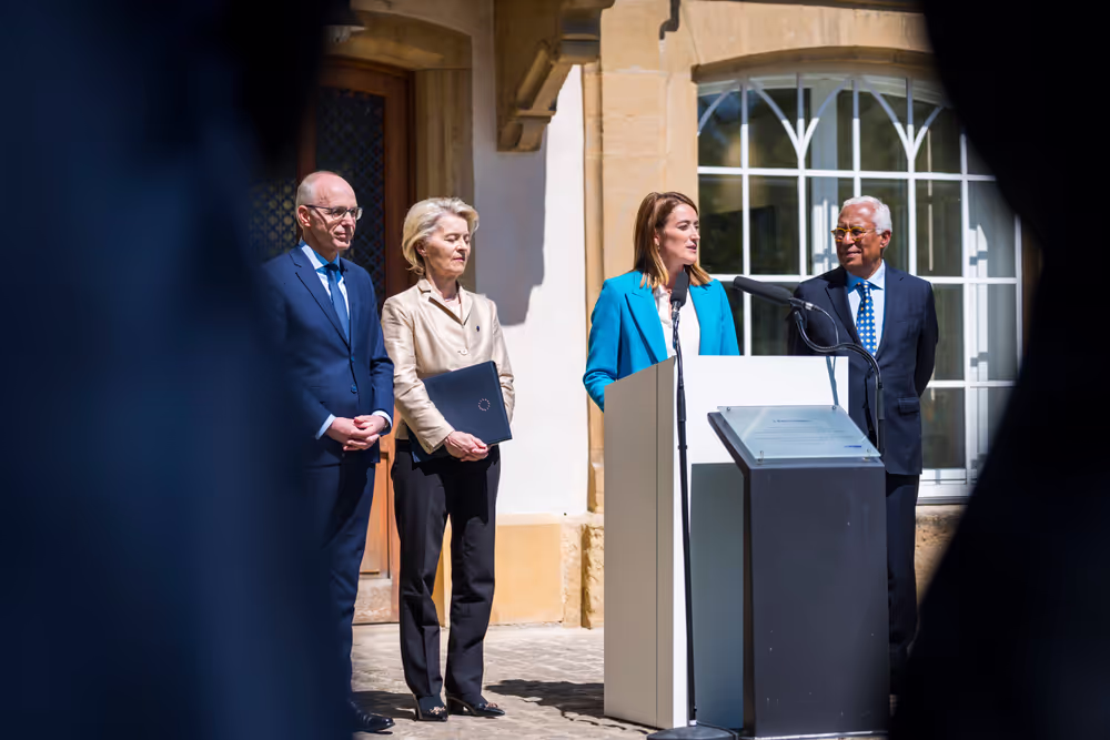 Europe day - 75th Anniversary of the Schuman Declaration Luxembourg with Luc FRIEDEN, Luxembourgish Prime Minister, Roberta METSOLA, EP President, António COSTA, President of the European Council and Ursula von der LEYEN, President of the European Commission