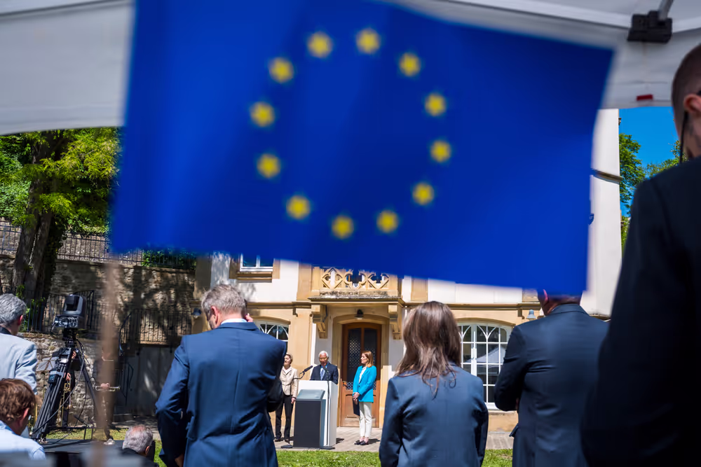 Europe day - 75th Anniversary of the Schuman Declaration Luxembourg with Luc FRIEDEN, Luxembourgish Prime Minister, Roberta METSOLA, EP President, António COSTA, President of the European Council and Ursula von der LEYEN, President of the European Commission
