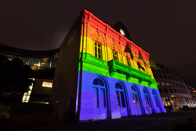 Fotó 1: International Day Against Homophobia, Biphobia, Intersexism and Transphobia (IDAHOBIT) - Rainbow flag illuminating the EP buildings
