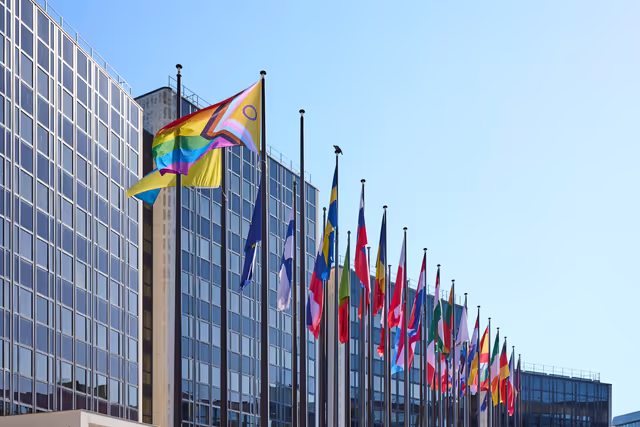 Fotografia 12: International Day Against Homophobia, Biphobia and Transphobia (IDAHOBIT) 2025 - Rainbow flag next to the EP buildings in Brussels and Strasbourg