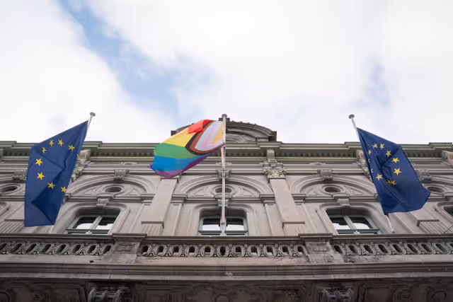 International Day Against Homophobia, Biphobia and Transphobia (IDAHOBIT) 2025 - Rainbow flag next to the EP buildings in Brussels and Strasbourg