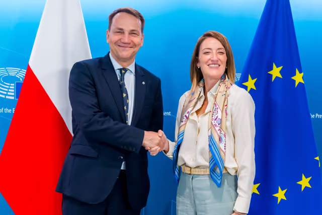 Roberta METSOLA, EP President meets with Radosław SIKORSKI, Minister of Foreign Affairs of Poland