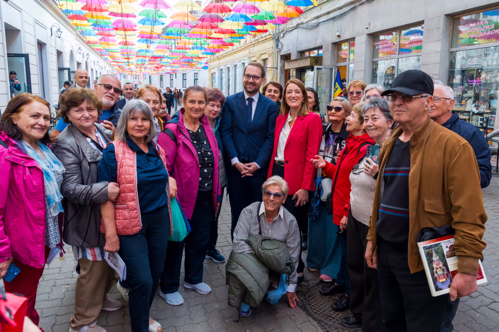 Roberta METSOLA, EP President Official visit to Timisoara (Romania) - Walk to the Philharmonic Hall with Dominic FRITZ, Mayor of Timișoara