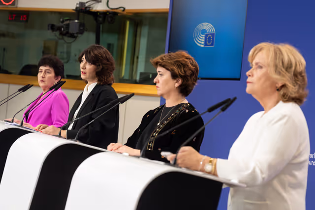 Fotografija 13: AFET press conference with Georgia's civil society activists leading mass pro-democracy protests across the country, on the occasion of AFET adoption of its annual Georgia report