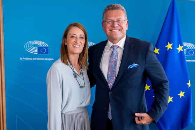 Roberta METSOLA, EP President meets with Maroš ŠEFČOVIČ, Commissioner for Trade and Economic Security, and for Interinstitutional Relations