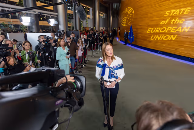 Doorstep of Roberta METSOLA, EP President ahead of  the State of the European Union - #SOTEU2025