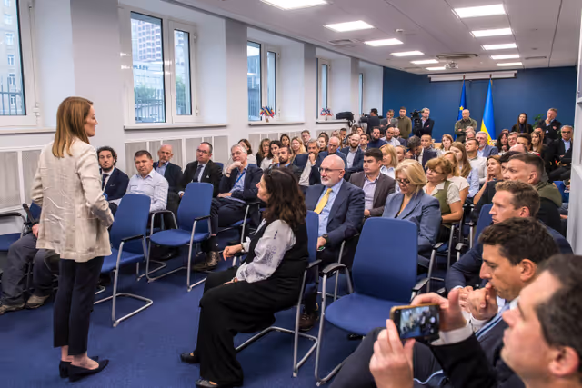 Official visit by Roberta Metsola, EP President, to Kyiv (Ukraine) - Visit to the building of the Delegation of the European Union to Ukraine