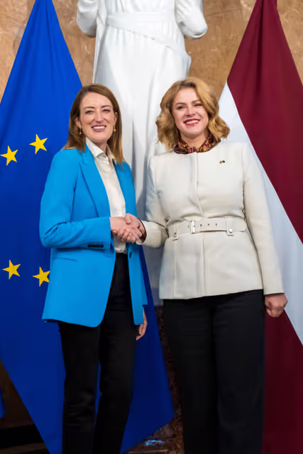 Fotografija 18: Official visit by Roberta METSOLA, EP President to Riga (Latvia) - Meeting with Evika SILIŅA, Latvian Prime Minister