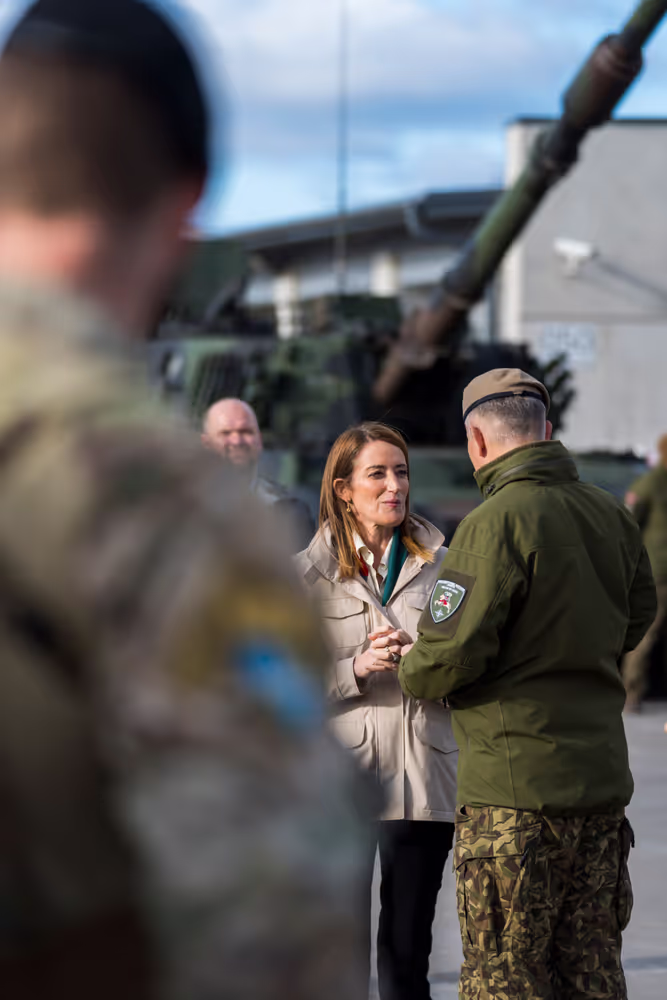 Official visit by Roberta METSOLA, EP President to Riga (Latvia) - Visit to the NATO multinational base at Camp Ādaži with Evika SILIŅA, Latvian Prime Minister