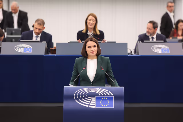 Photo 3: EP Plenary session - Formal Sitting with Sergey TIHANOVSKI, Sakharov Prize laureate 2020 and Sviatlana TSIKHANOUSKAYA, leader of democratic forces of Belarus