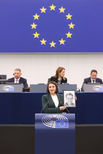 Photo 1: EP Plenary session - Formal Sitting with Sergey TIHANOVSKI, Sakharov Prize laureate 2020 and Sviatlana TSIKHANOUSKAYA, leader of democratic forces of Belarus