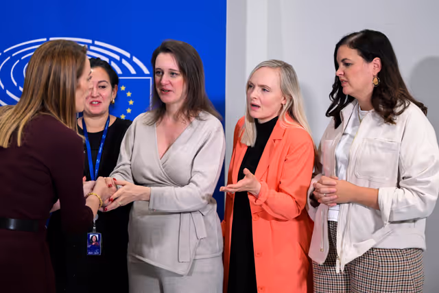 Photo action by pregnant women after voting in plenary for Members during pregnancy and after giving birth