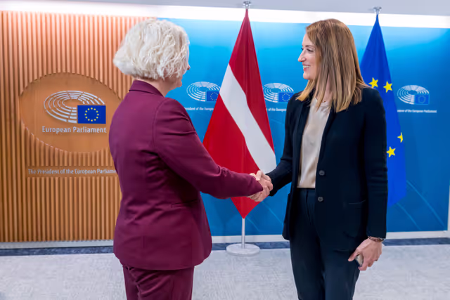Roberta METSOLA, EP President meets with Daiga MIERINA, Speaker of the Saeima of Latvia