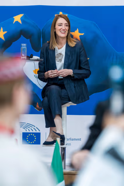 Photo 13: Townhall discussion with Roberta METSOLA, EP President and Nikos CHRISTODOULIDES, President of Cyprus at the 2025 Edition of ‘Christmas Europe’