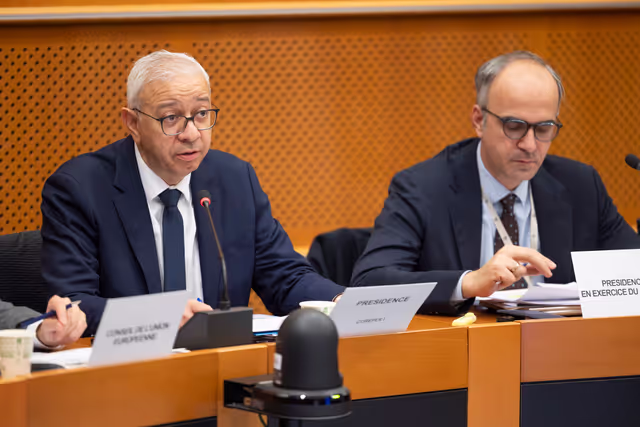 Photo 3: Cypriot Presidency of the EU Permanent Reprensentative  Giorgios Ioannides meets with IMCO Chair Anna CAVAZZINI