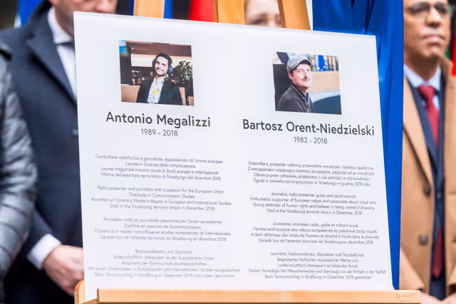 Foto 39: Tribute to Antonio Megalizzi and Bartosz Orent-Niedzielski, victims of the Strasbourg terrorist attack in December 2018