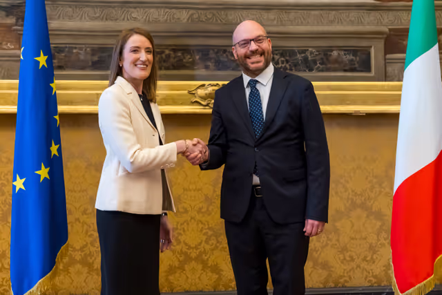 Foto 3: Official visit by Roberta METSOLA, EP President to Rome (Italy) -  Meeting with Lorenzo FONTANA, President of the Italian Chamber of Deputies