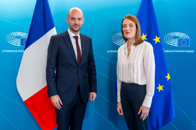 Roberta METSOLA, EP President meets with Jean-Noël BARROT, Minister for Europe and Foreign Affairs of France