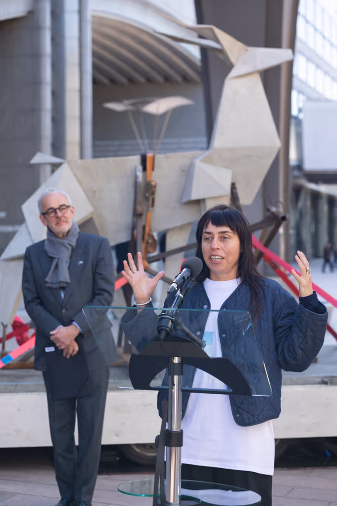 Opening ceremony of the sculpture Origami Deer by Zhanna Kadyrova