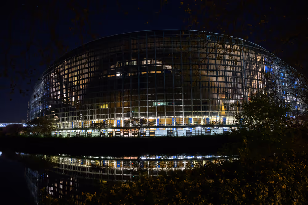 The European Parliament in Strasbourg switches off its lights on the occasion of the Earth Hour Day 2025.
