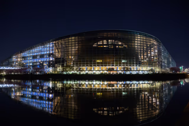 The European Parliament in Strasbourg switches off its lights on the occasion of the Earth Hour Day 2025.