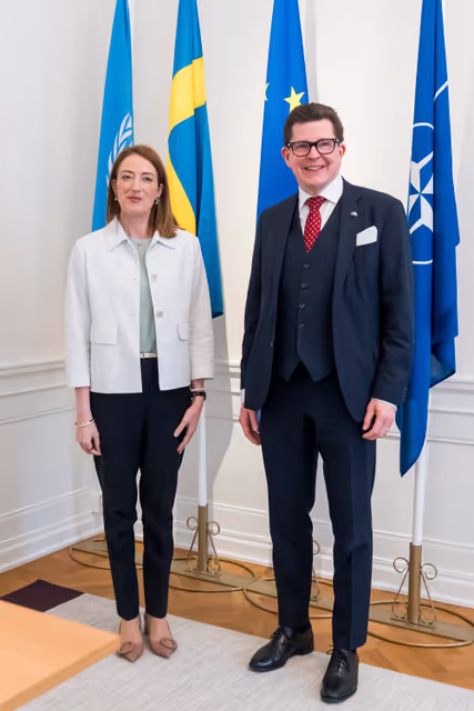 Valokuva 18: Official visit by Roberta METSOLA, EP President to Stockholm (Sweden) - Meeting with Andreas NORLÉN, Speaker of the Riksdag