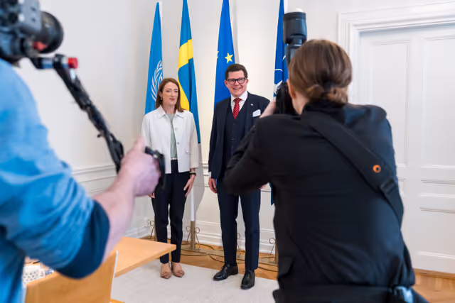 Valokuva 19: Official visit by Roberta METSOLA, EP President to Stockholm (Sweden) - Meeting with Andreas NORLÉN, Speaker of the Riksdag