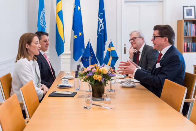 Valokuva 17: Official visit by Roberta METSOLA, EP President to Stockholm (Sweden) - Meeting with Andreas NORLÉN, Speaker of the Riksdag