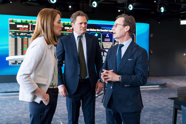 Снимка 3: Official visit by Roberta METSOLA, EP President to Stockholm (Sweden) - Visit to the NASDAQ Stock Exchange European Head Quarters with Ulf KRISTERSSON, Swedish Prime Minister
