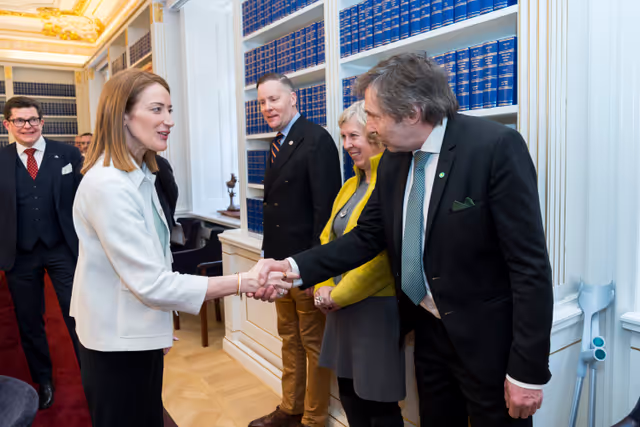 Valokuva 9: Official visit by Roberta METSOLA, EP President to Stockholm (Sweden) - Meeting with Andreas NORLÉN, Speaker of the Riksdag and with MPs from the Committee on the Constitution, the Committee on Foreign Affairs and Committee on EU Affairs